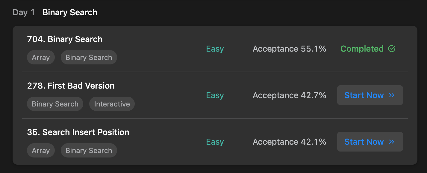 binary search problems on Leetcode study plan